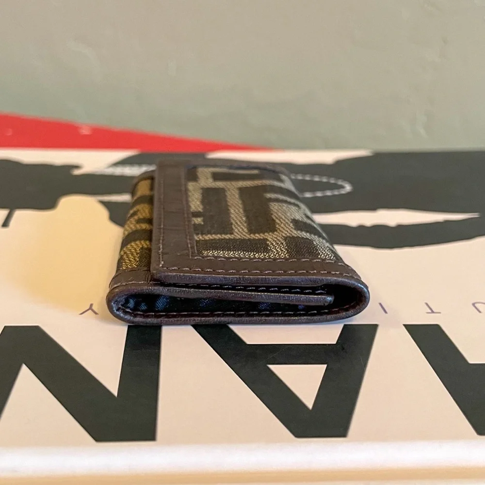 FENDI Zucca Monogram Print Brown Canvas Leather 6 Key Ring Case Pouch Wallet
